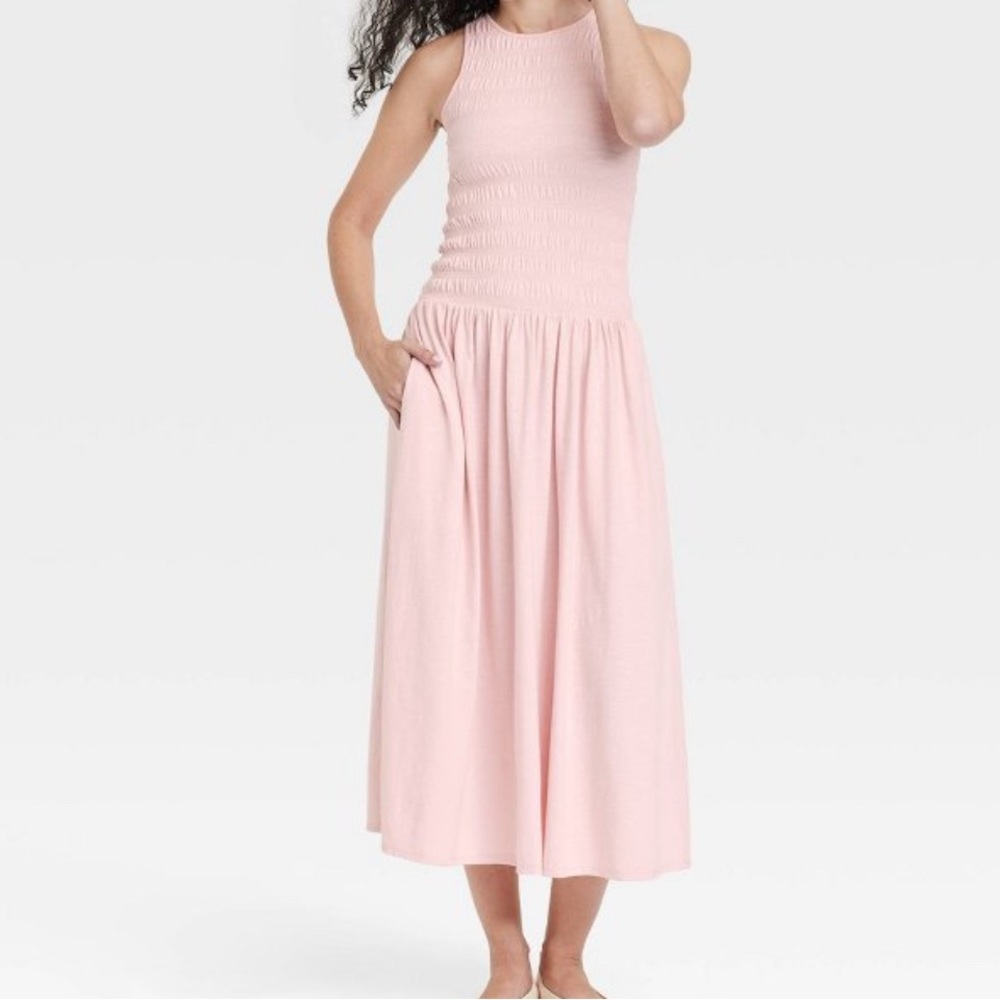 Pink Target Smocked Knit Maxi A-Line Dress